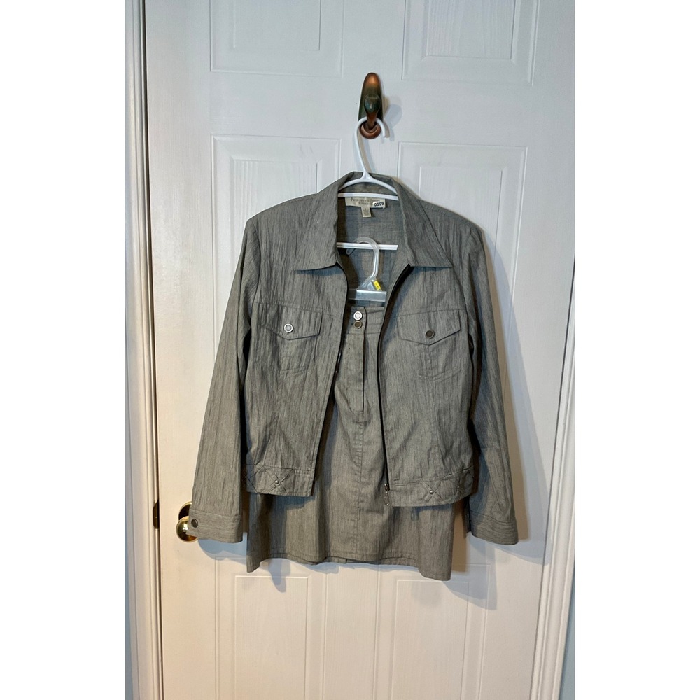 Proportion Petite Skirt Set Womens 6 Gray Excellent Zip Jacket A-Line Textured